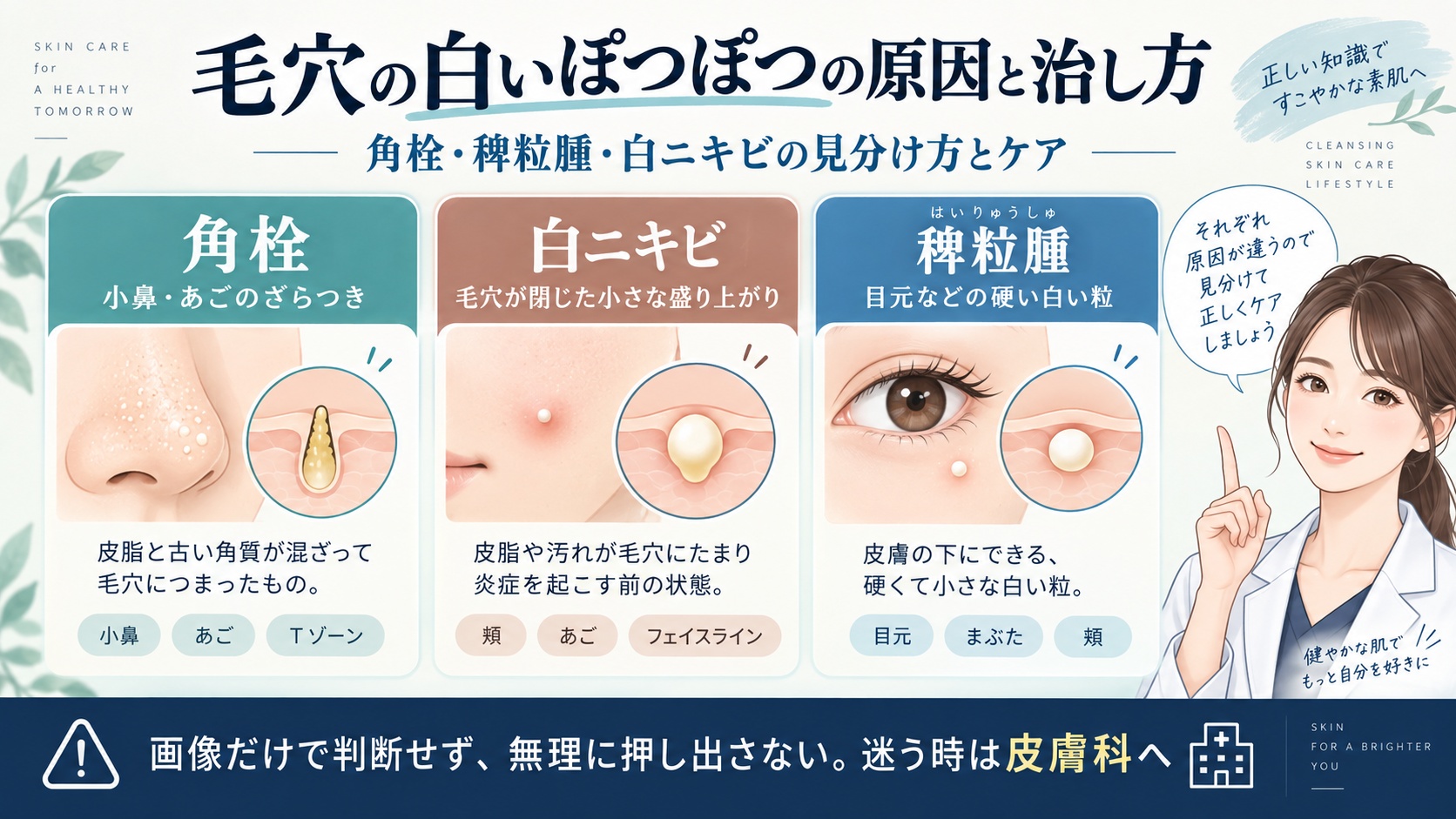 毛穴の白いぽつぽつの原因と治し方｜角栓・稗粒腫・白ニキビの見分け方とケア