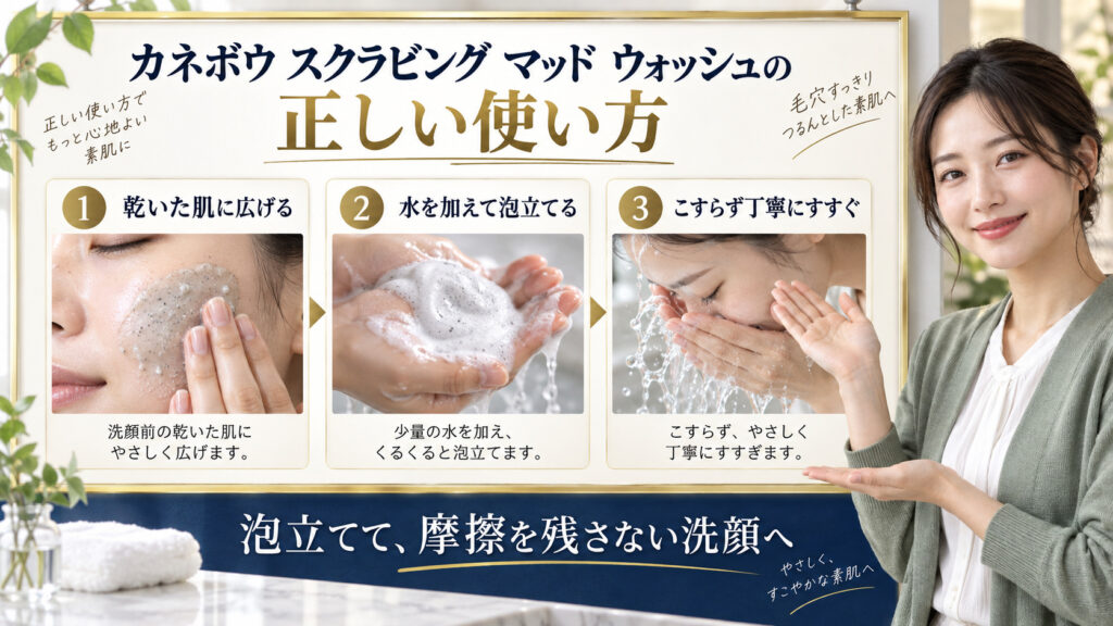 カネボウ スクラビング マッド ウォッシュの正しい使い方を3段階で解説するアイキャッチ