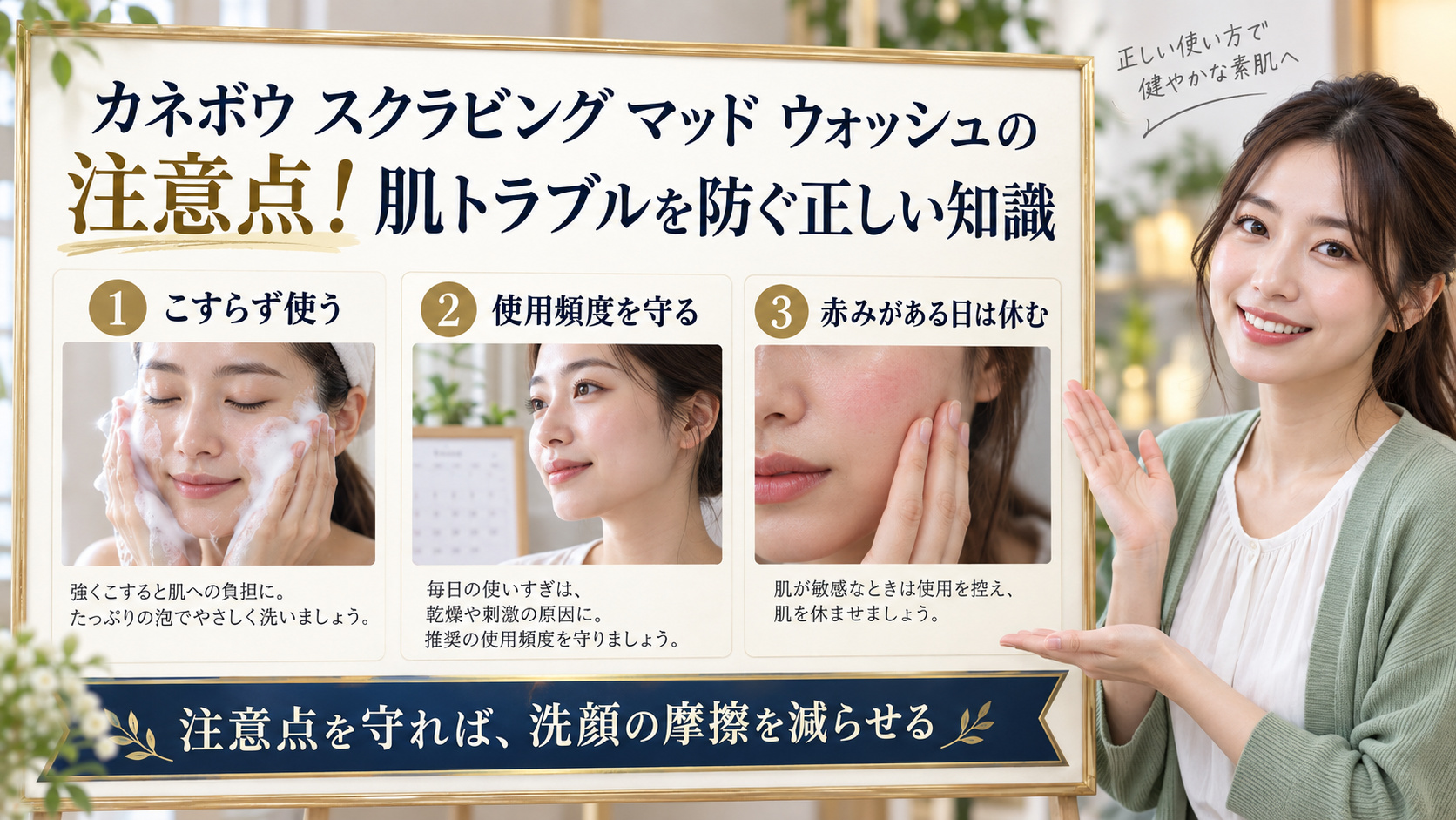 カネボウ スクラビング マッド ウォッシュの注意点を解説するアイキャッチ
