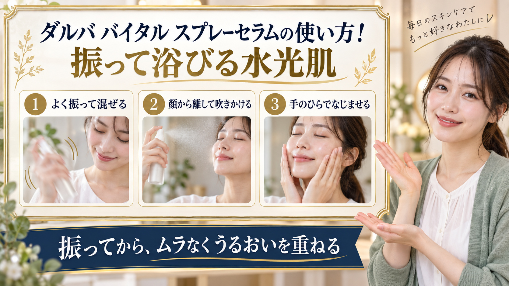 ダルバ バイタル スプレーセラムの使い方を解説するアイキャッチ