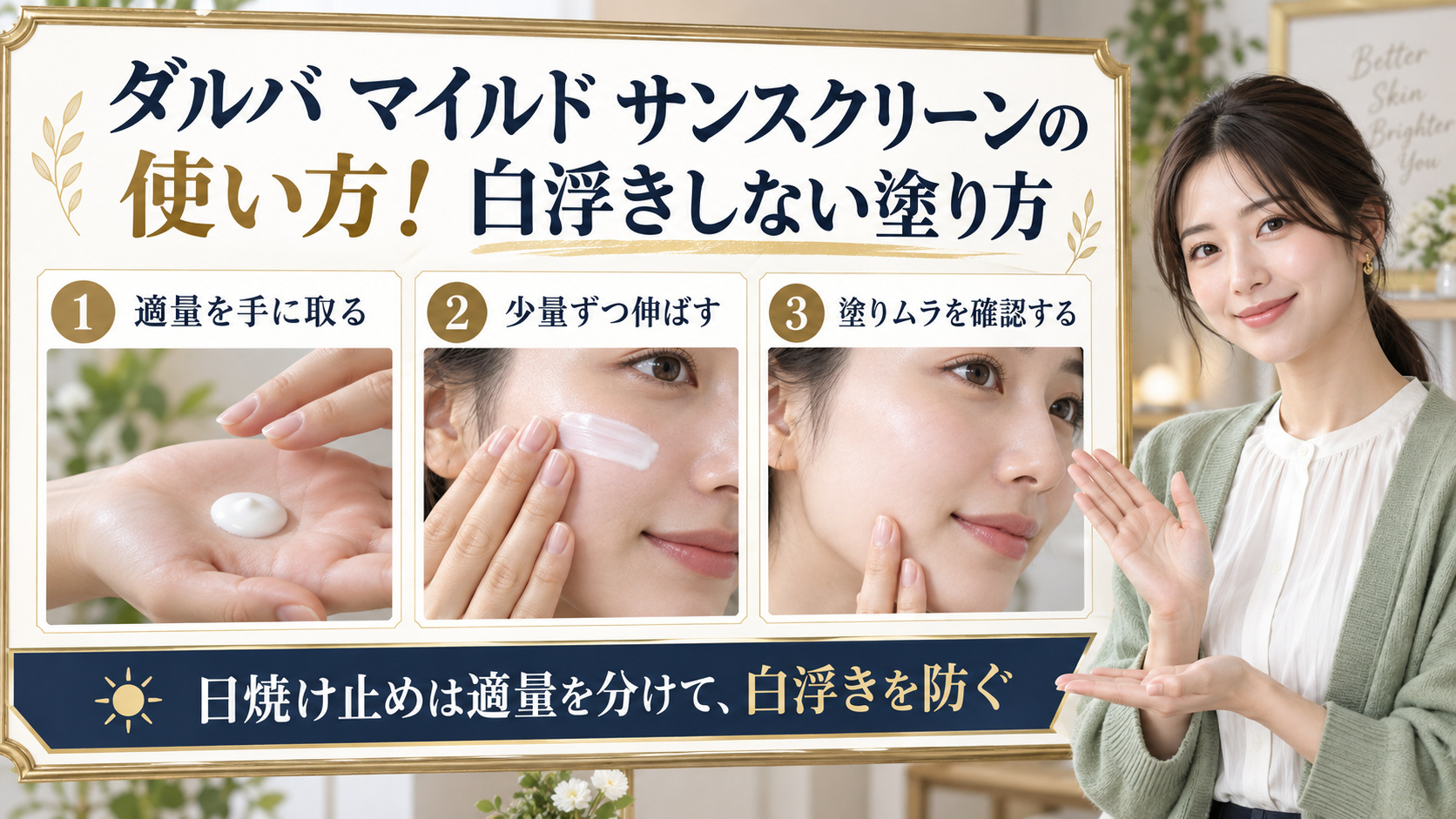 ダルバ マイルド サンスクリーンの使い方を解説するアイキャッチ