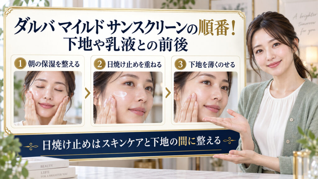 ダルバ マイルド サンスクリーンを使う順番を解説するアイキャッチ