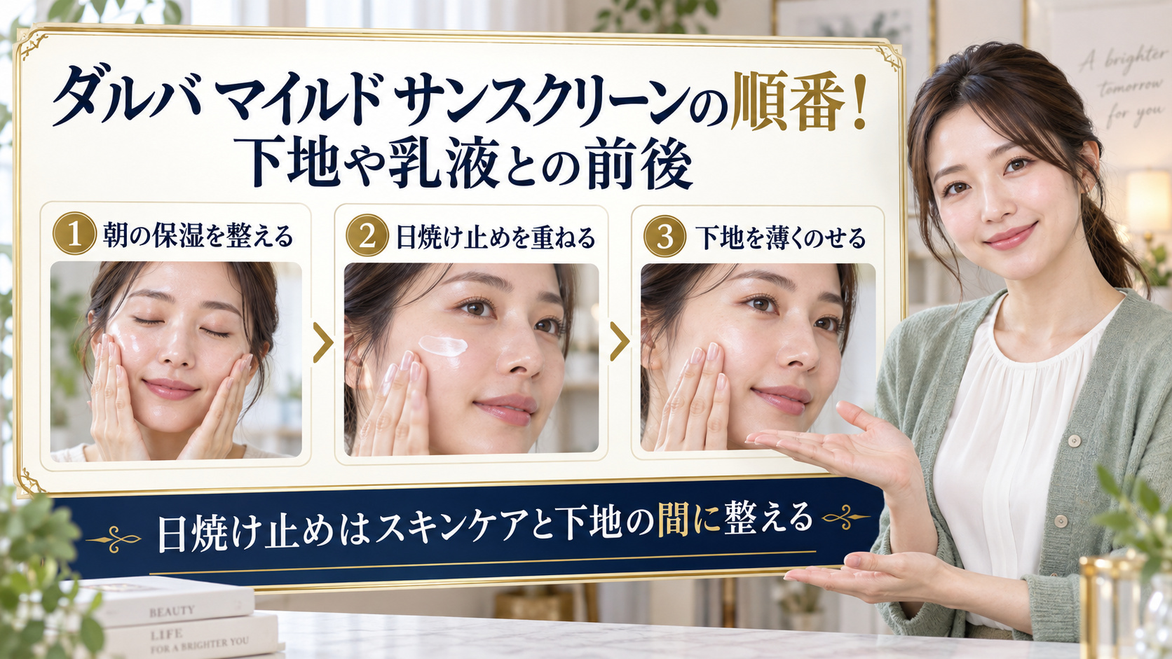 ダルバ マイルド サンスクリーンを使う順番を解説するアイキャッチ
