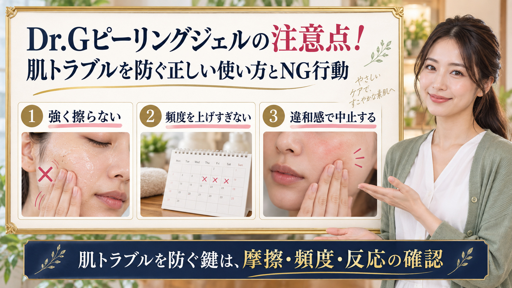 Dr.Gピーリングジェルの注意点を解説するアイキャッチ