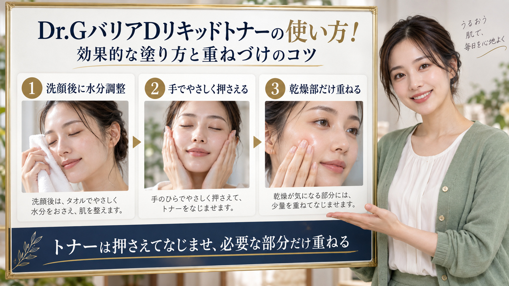 Dr.GバリアDリキッドトナーの使い方を解説するアイキャッチ