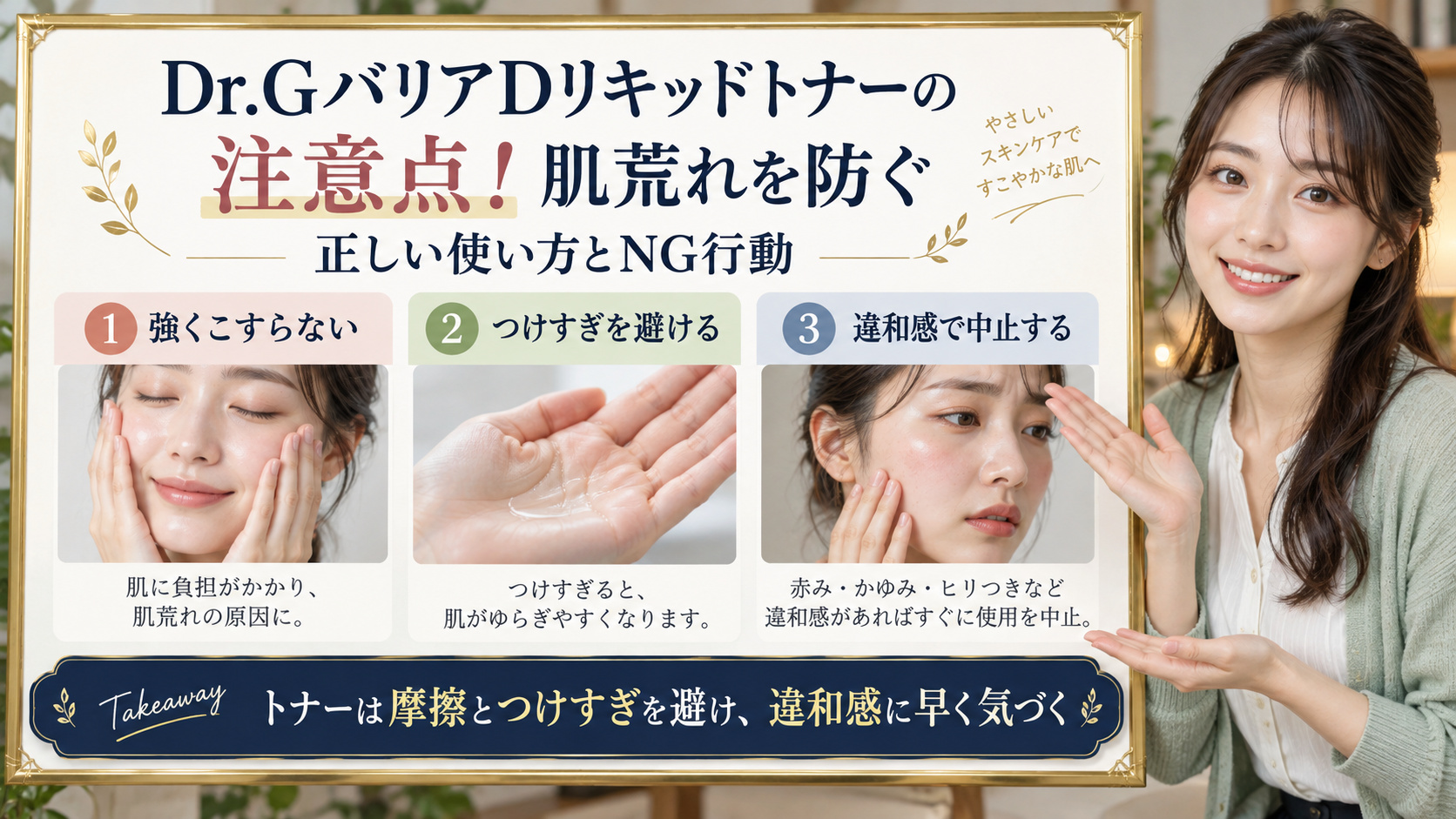 Dr.GバリアDリキッドトナーの注意点を解説するアイキャッチ