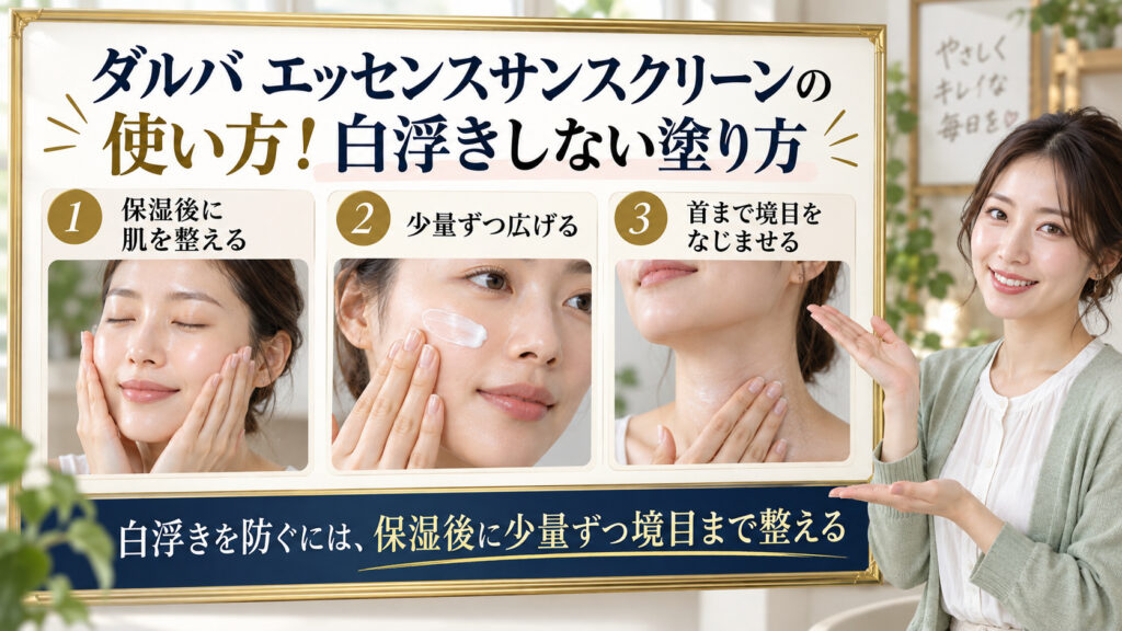 ダルバ エッセンスサンスクリーンの使い方を解説するアイキャッチ