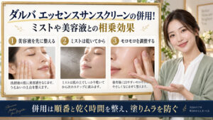 ダルバ エッセンスサンスクリーンの併用方法を解説するアイキャッチ