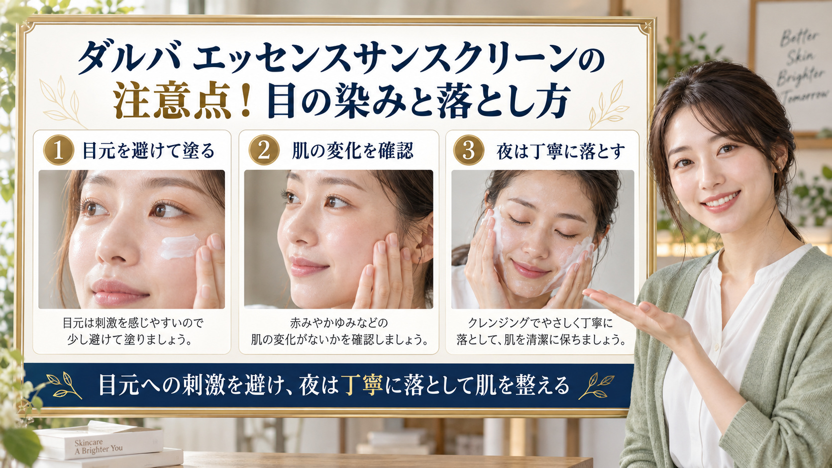 ダルバ エッセンスサンスクリーンの注意点を解説するアイキャッチ