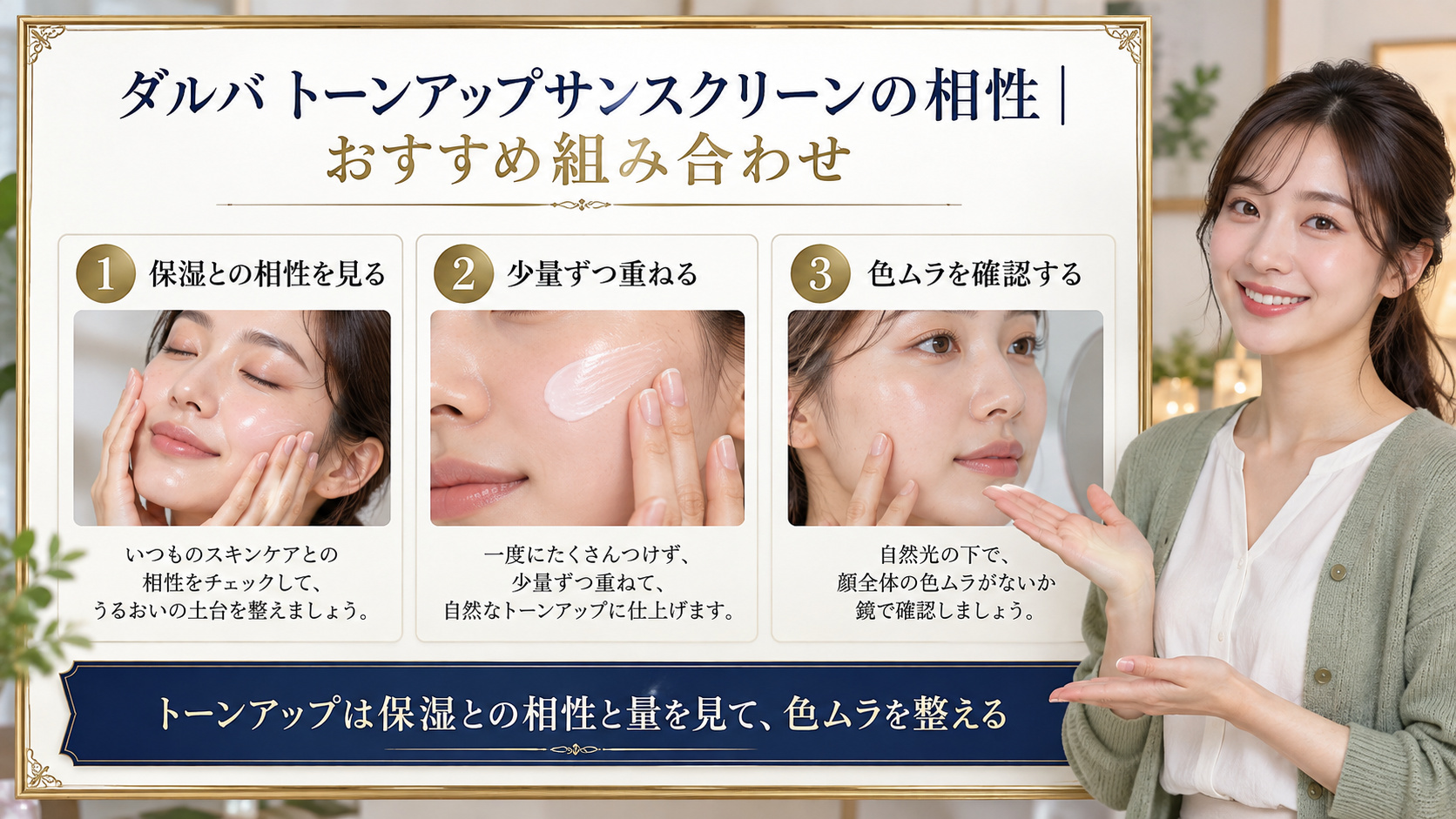 ダルバ トーンアップサンスクリーンの組み合わせを解説するアイキャッチ
