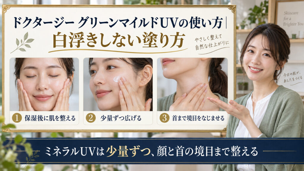 ドクタージー グリーンマイルドUVの使い方を解説するアイキャッチ