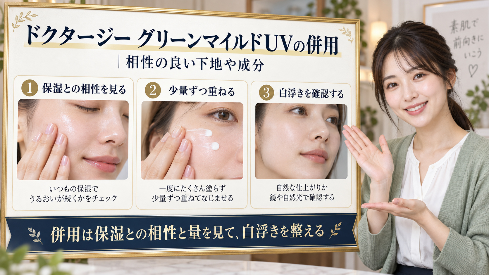 ドクタージー グリーンマイルドUVの併用方法を解説するアイキャッチ