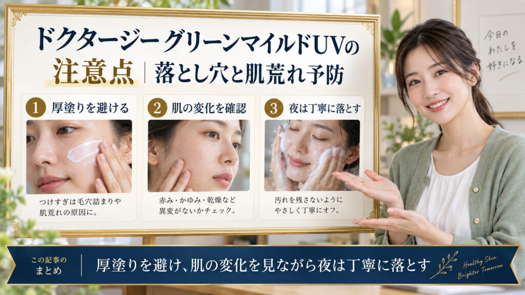 ドクタージー グリーンマイルドUVの注意点と肌荒れ予防をまとめたアイキャッチ