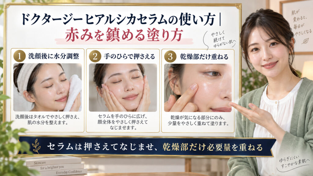ドクタージー ヒアルシカセラムの使い方をまとめたアイキャッチ