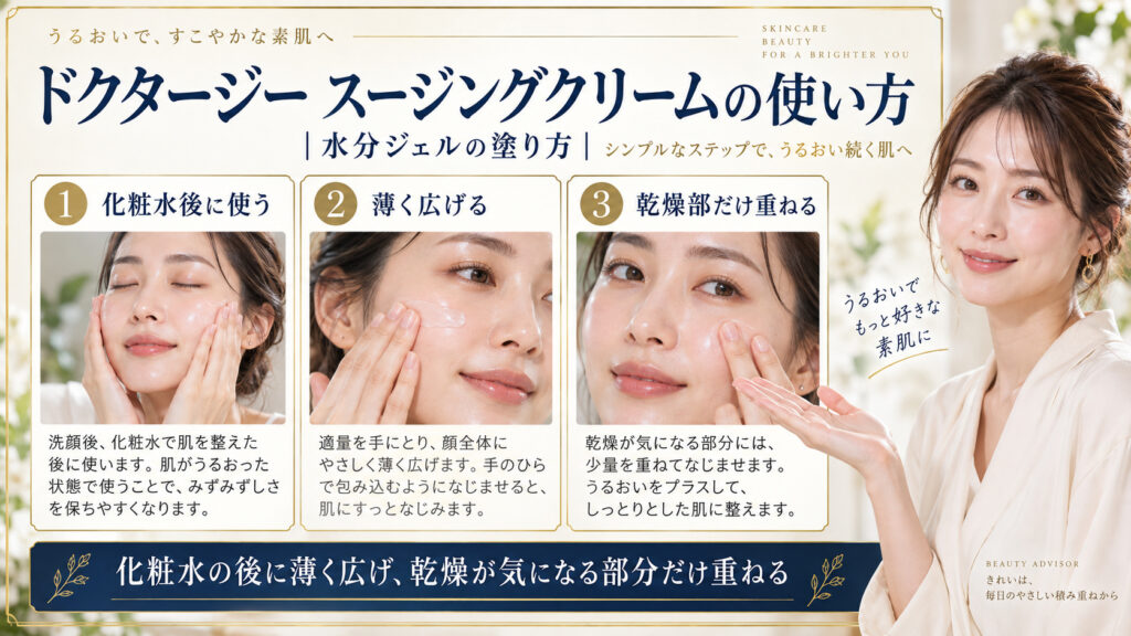 ドクタージー スージングクリームの使い方をまとめたアイキャッチ