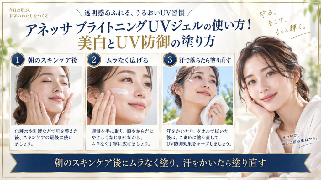 アネッサ ブライトニングUVジェルの使い方をまとめたアイキャッチ