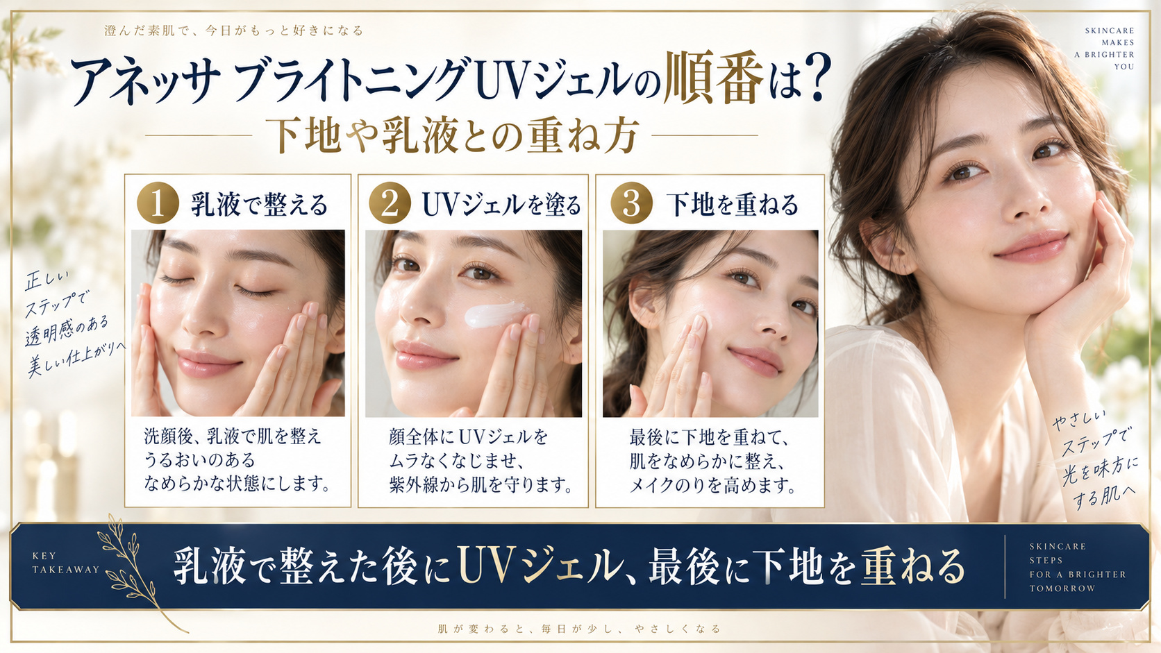 アネッサ ブライトニングUVジェルの使用順をまとめたアイキャッチ