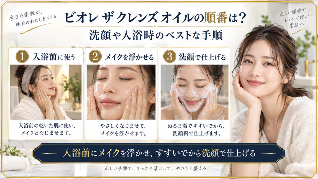 ビオレ ザ クレンズ オイルの使用順をまとめたアイキャッチ
