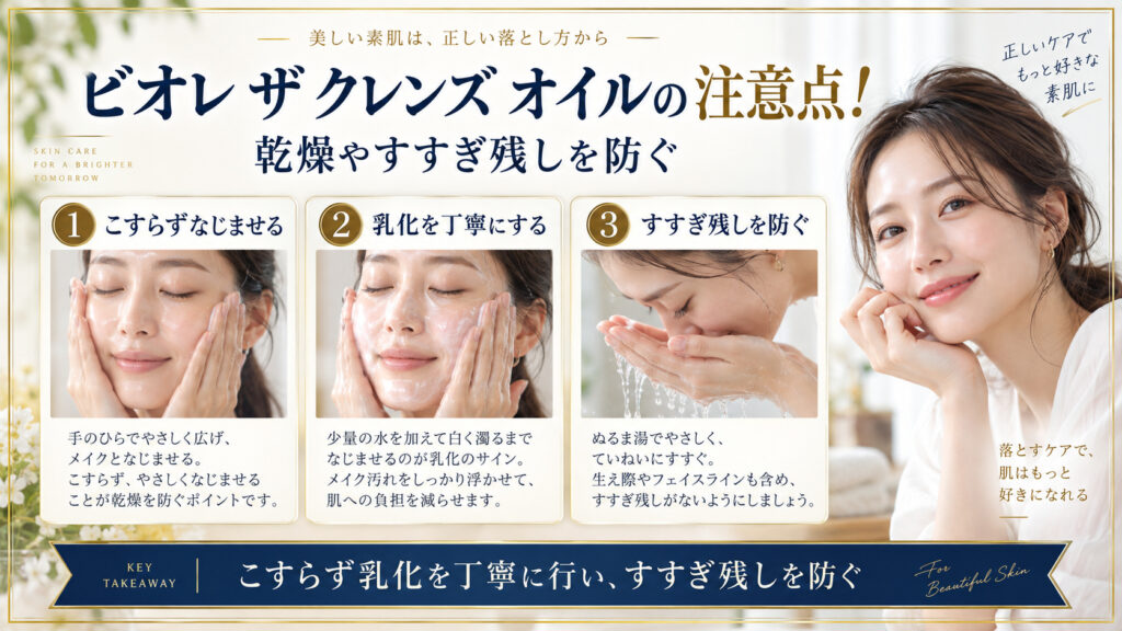 ビオレ ザ クレンズ オイルの注意点をまとめたアイキャッチ