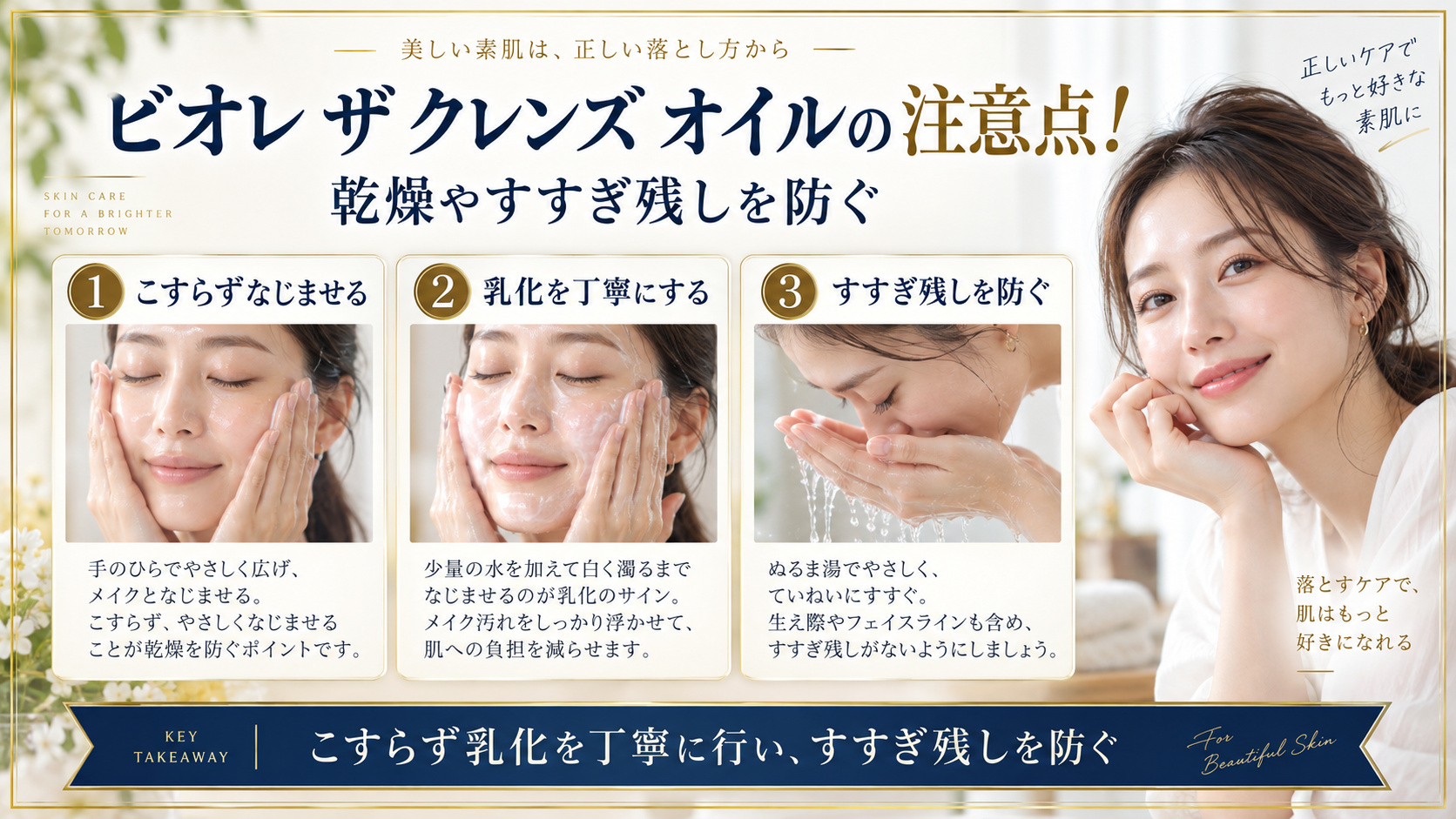 ビオレ ザ クレンズ オイルの注意点をまとめたアイキャッチ