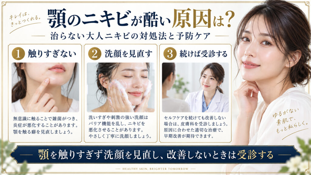 顎のニキビの原因と対処法をまとめたアイキャッチ