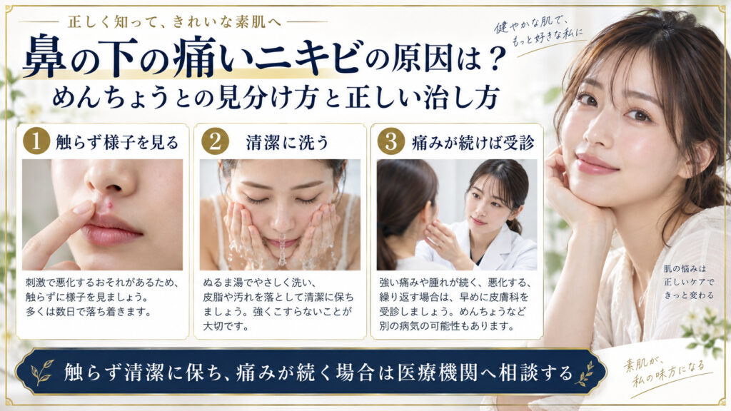 鼻の下の痛いニキビの原因と対処をまとめたアイキャッチ
