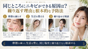 同じ場所に繰り返すニキビの原因と予防をまとめたアイキャッチ