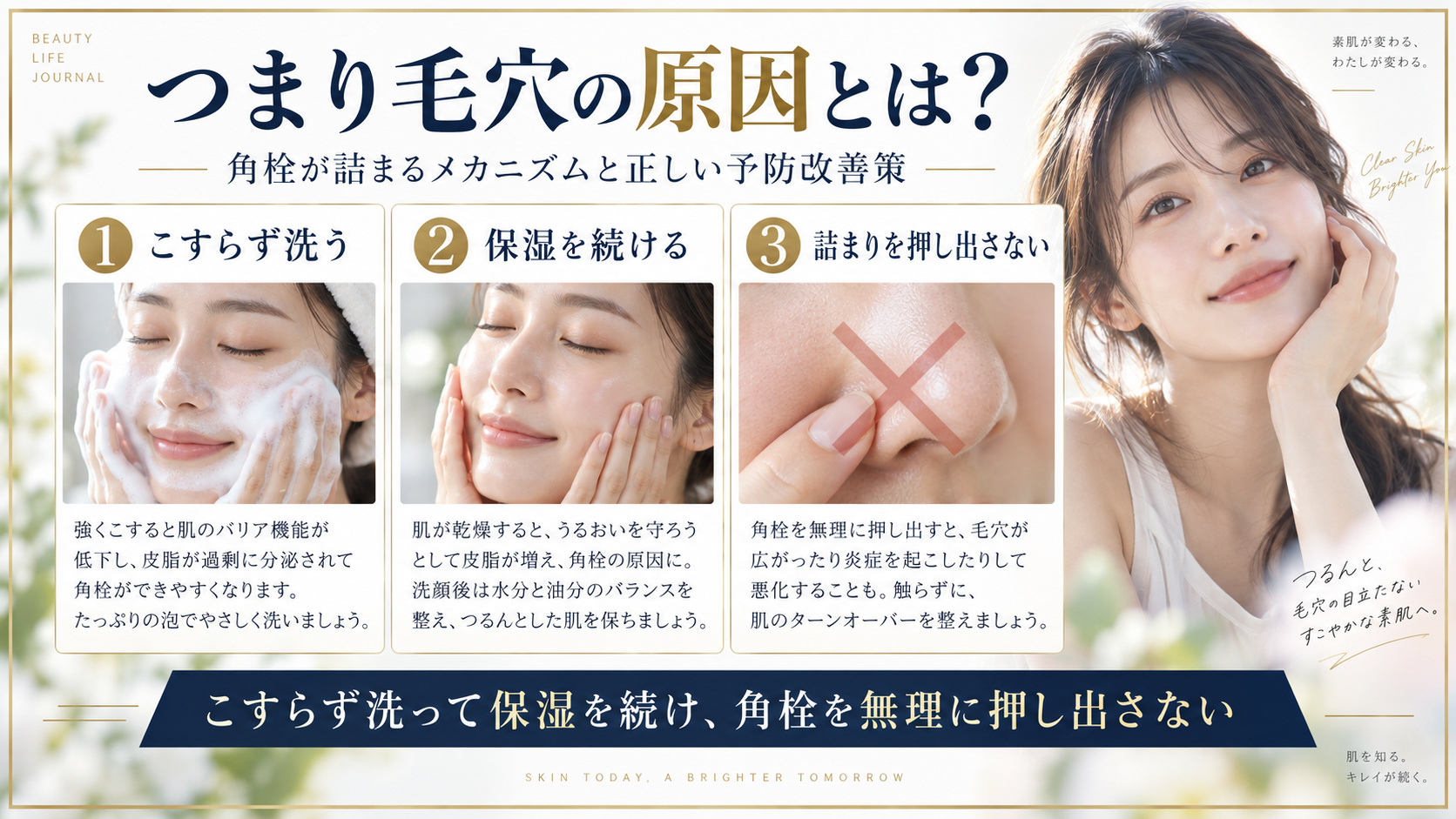 つまり毛穴の原因と正しい予防ケアをまとめたアイキャッチ
