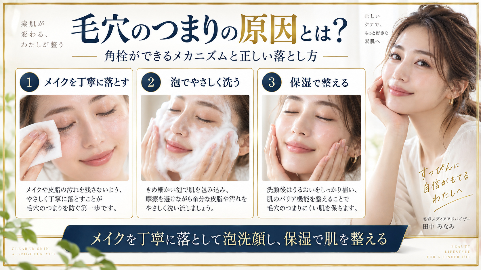 毛穴のつまりの原因と角栓の落とし方をまとめたアイキャッチ