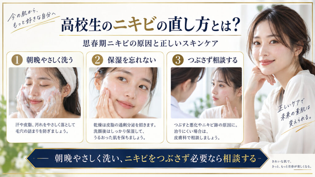 高校生のニキビの正しいスキンケアをまとめたアイキャッチ