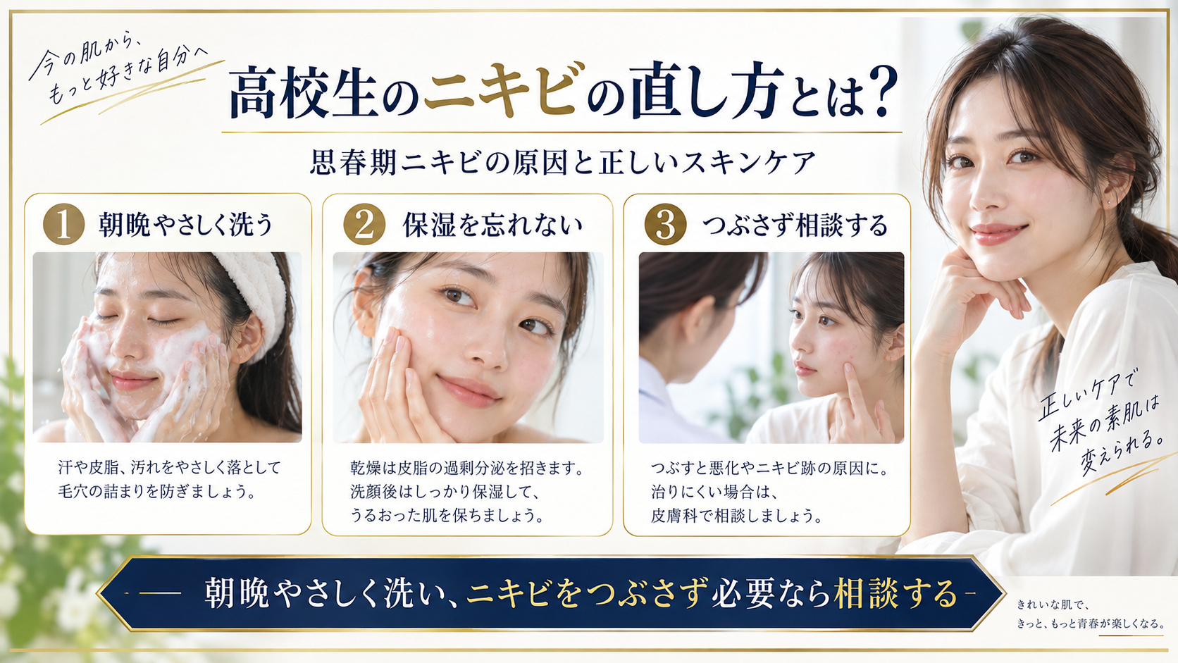 高校生のニキビの正しいスキンケアをまとめたアイキャッチ