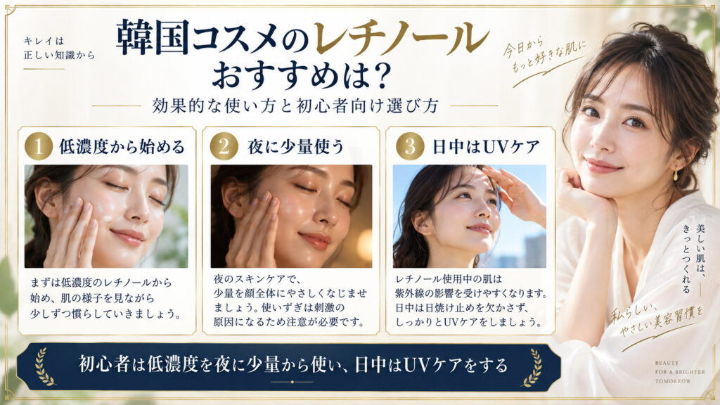 初心者向けレチノールの選び方と使い方をまとめたアイキャッチ