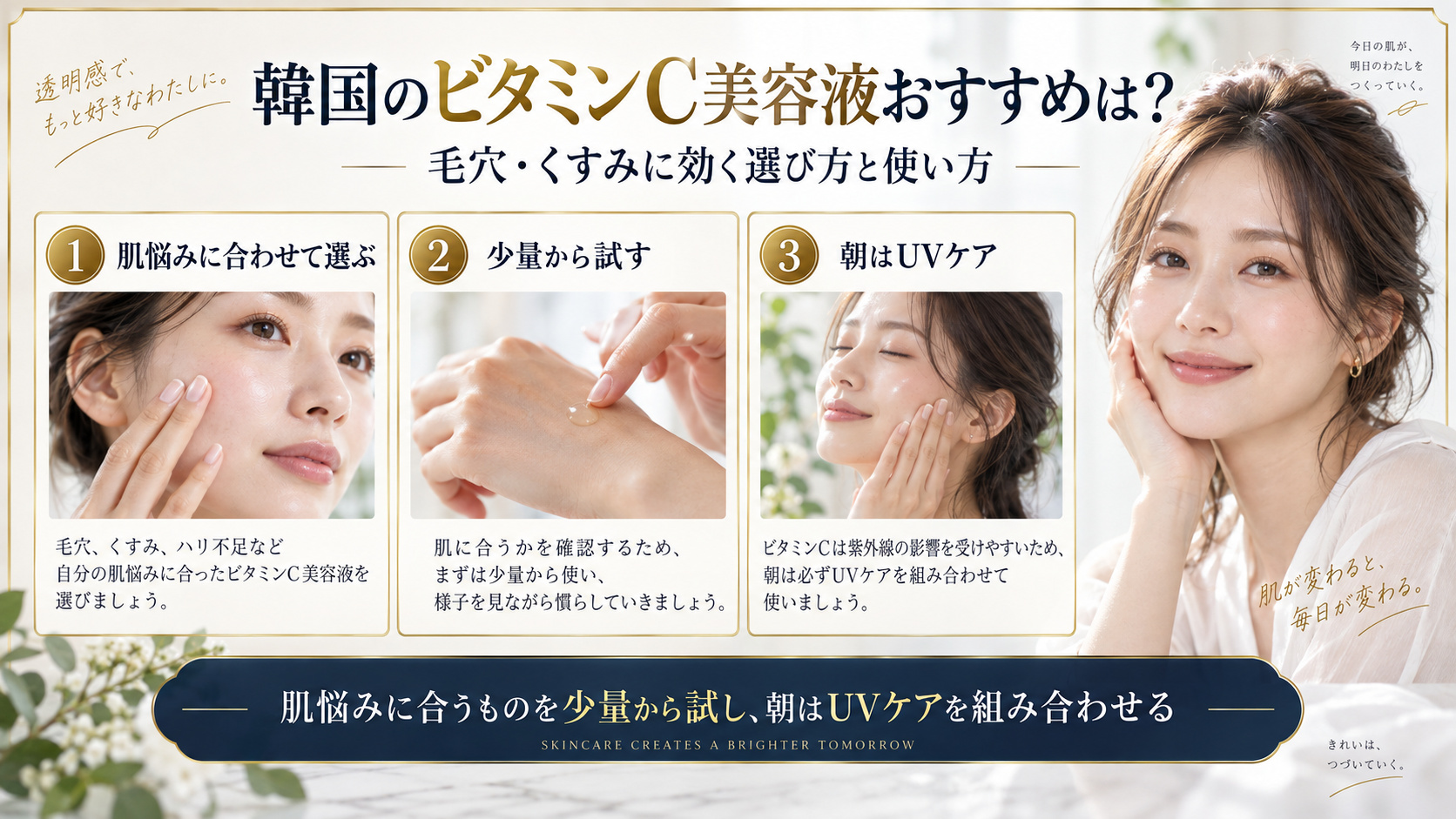 韓国のビタミンC美容液の選び方と使い方をまとめたアイキャッチ