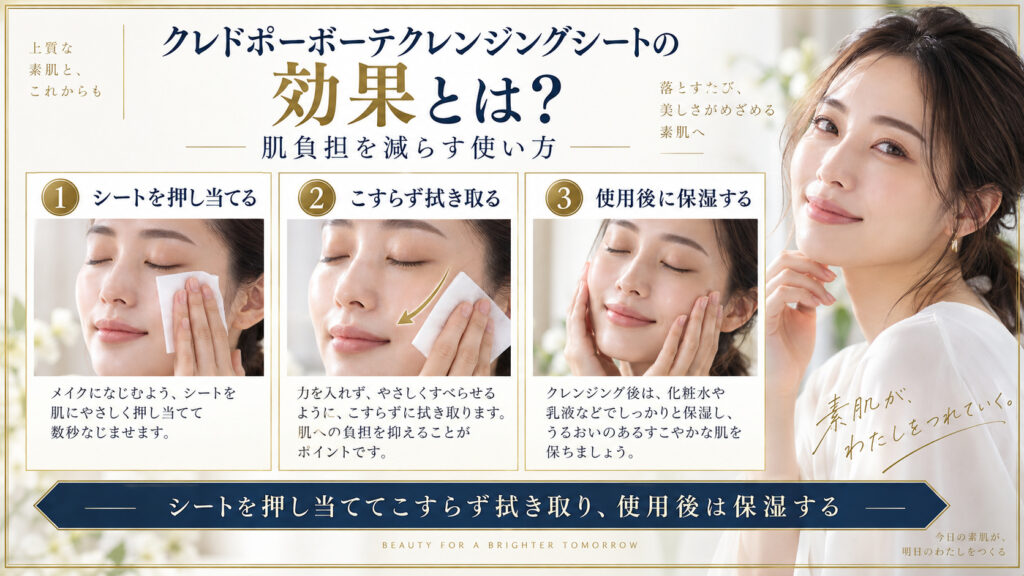 クレンジングシートで肌負担を減らす使い方をまとめたアイキャッチ
