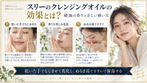 スリーのクレンジングオイルの使い方をまとめたアイキャッチ