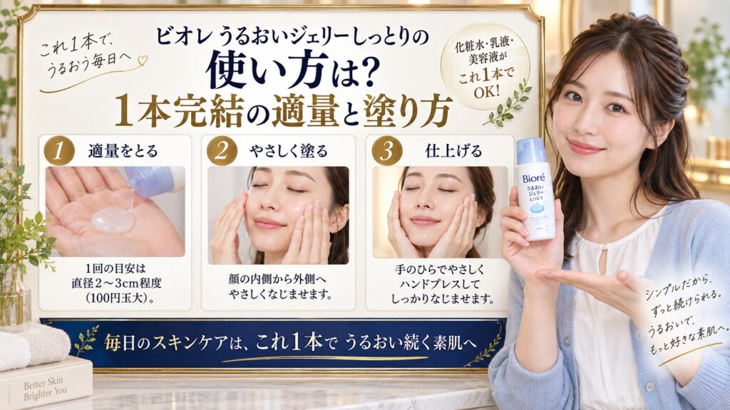 ビオレうるおいジェリーしっとりの使い方は？1本完結の適量と塗り方