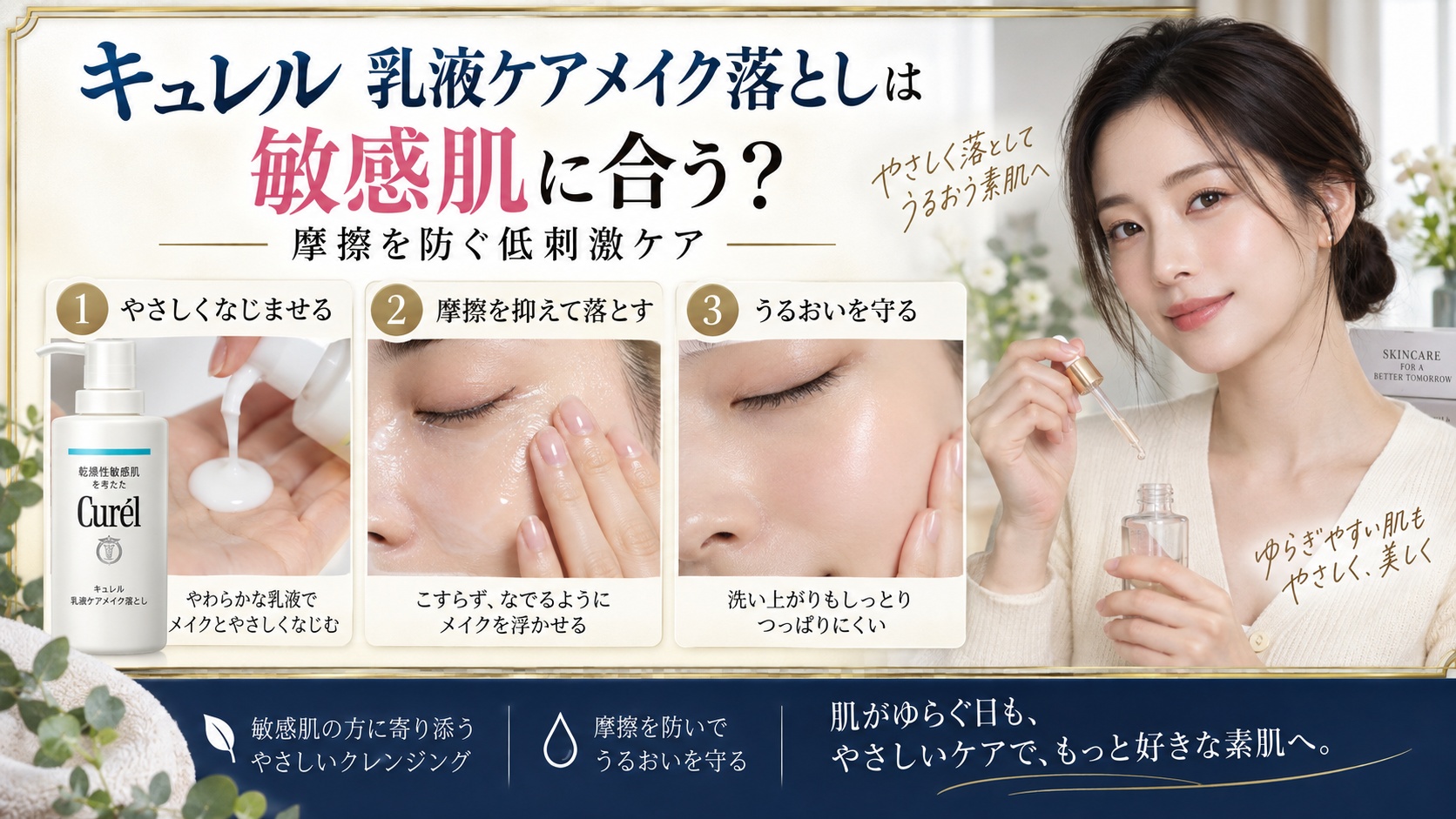 キュレル乳液ケアメイク落としは敏感肌に合う?摩擦を防ぐ低刺激ケア