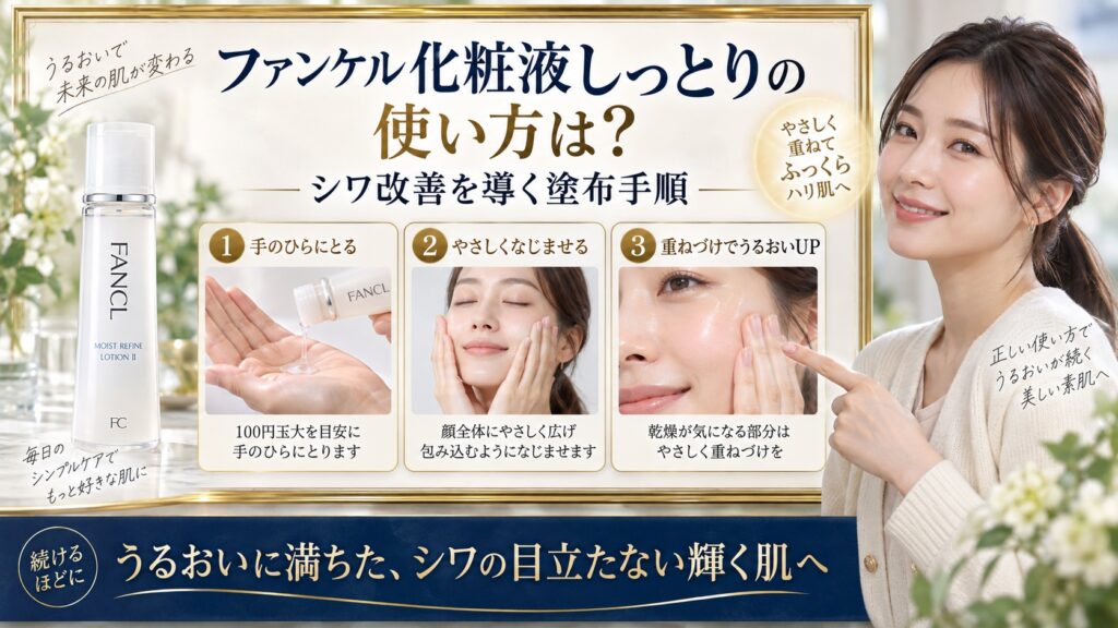 ファンケル化粧液しっとりの使い方は？シワ改善を導く塗布手順