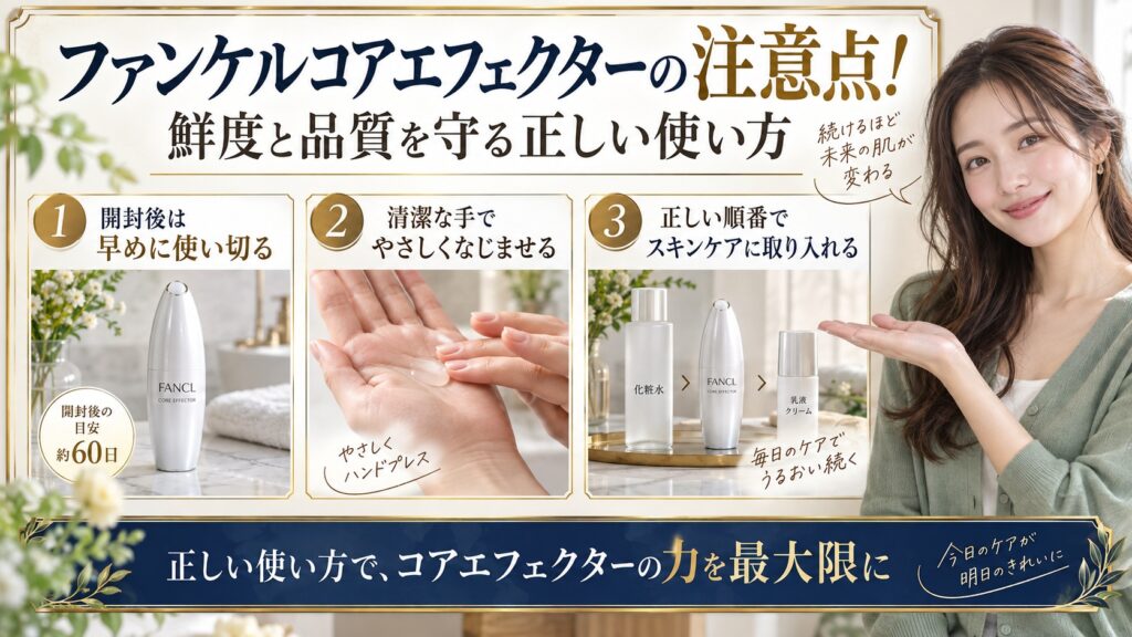 ファンケルコアエフェクターの注意点！鮮度と品質を守る正しい使い方