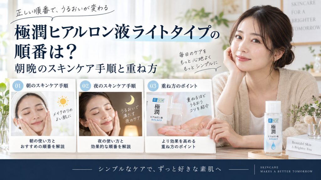 極潤ヒアルロン液ライトタイプの順番は？朝晩のスキンケア手順と重ね方