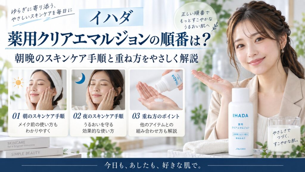 イハダ薬用クリアエマルジョンの順番は？朝晩のスキンケア手順と重ね方