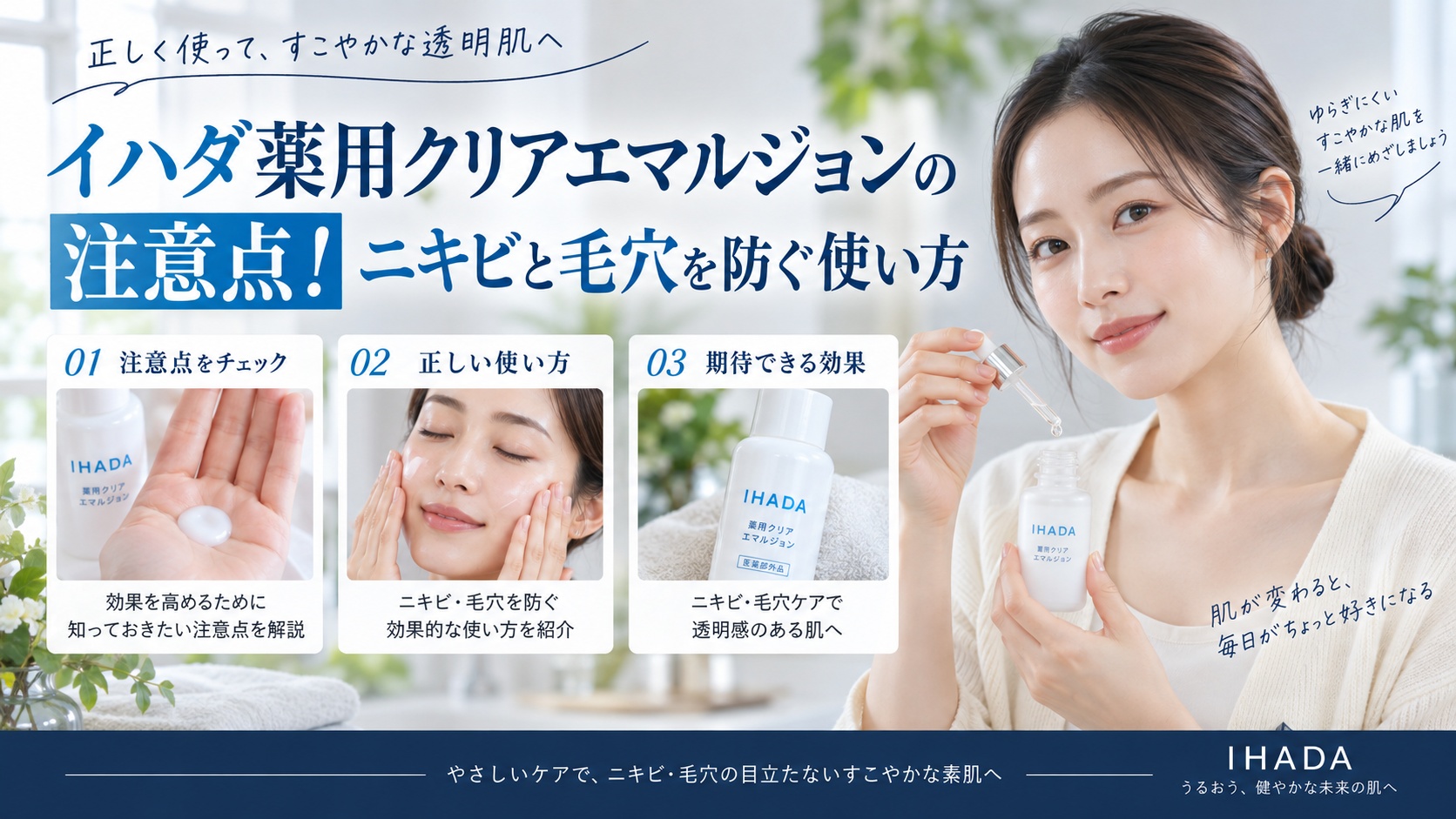 イハダ薬用クリアエマルジョンの注意点！ニキビと毛穴を防ぐ使い方