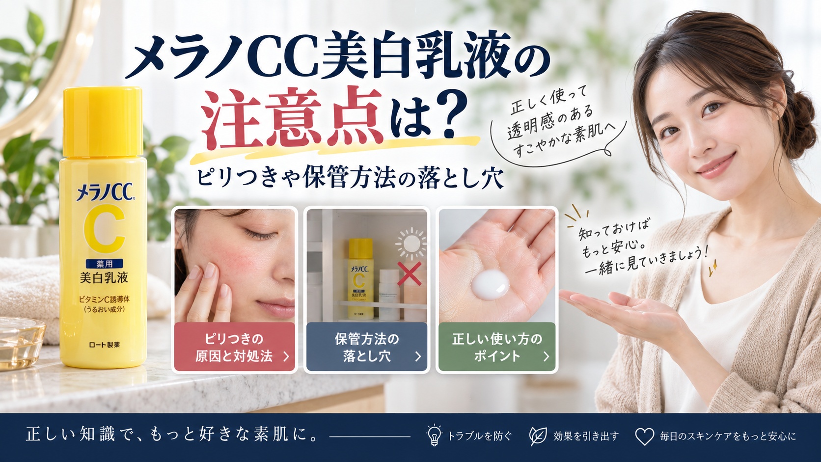 メラノCC美白乳液の注意点は？ピリつきや保管方法の落とし穴