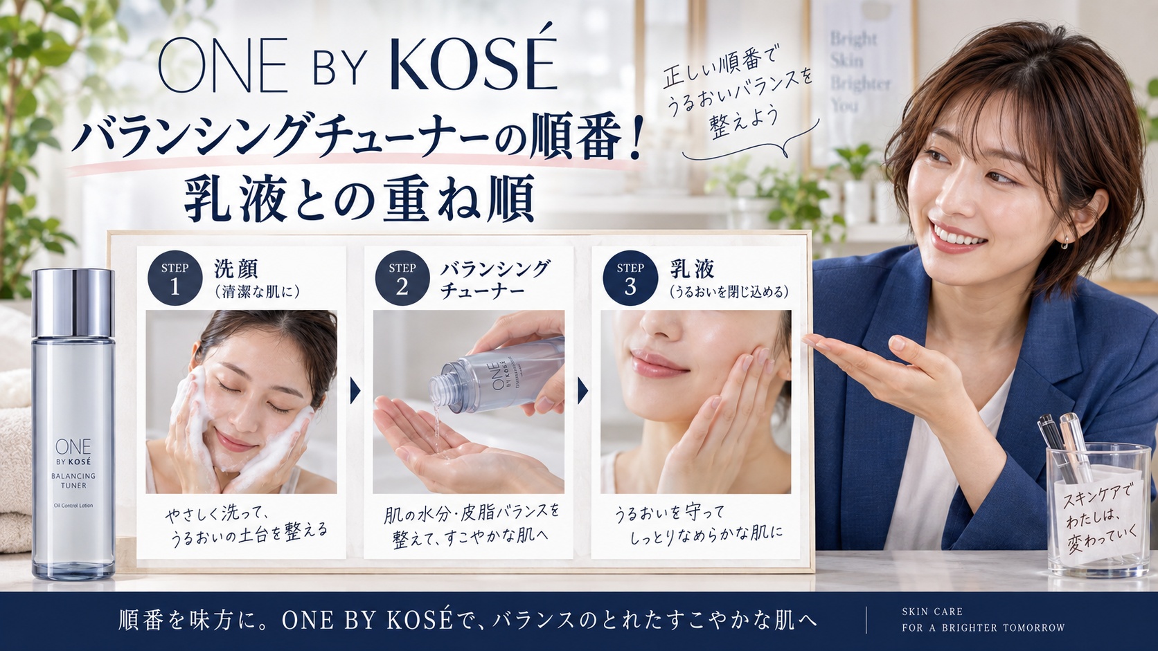ONE BY KOSEバランシングチューナーの順番！乳液との重ね順