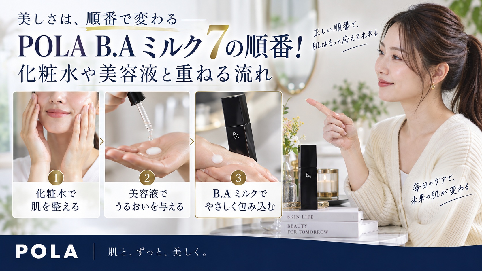 POLA B.A ミルク 7の順番!化粧水や美容液と重ねる流れ