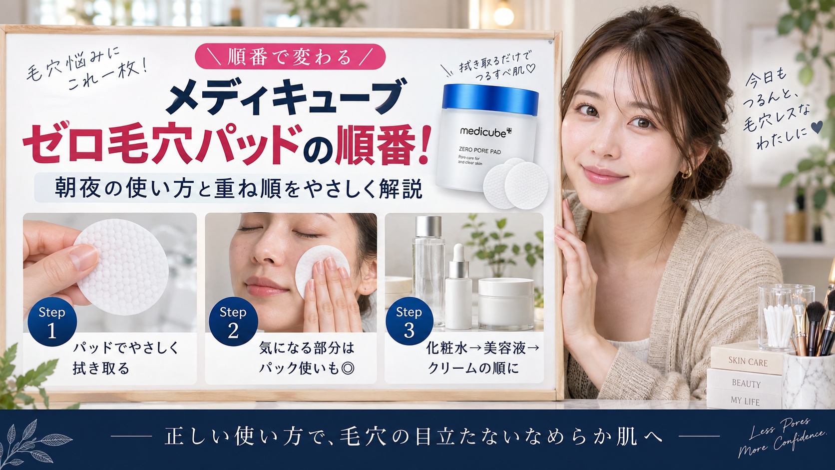 メディキューブゼロ毛穴パッドの順番！朝夜の使い方と重ね順