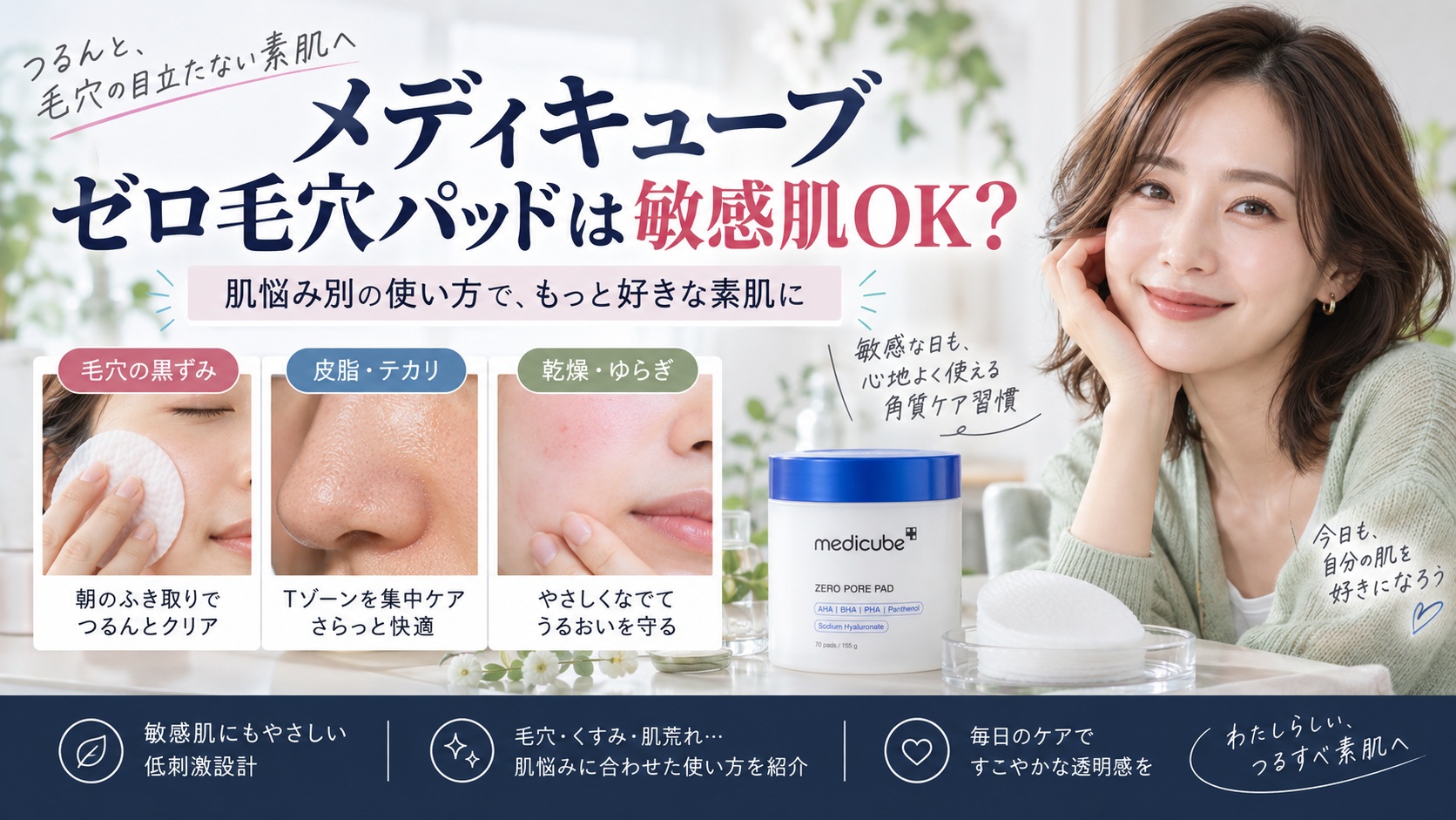 メディキューブゼロ毛穴パッドは敏感肌OK?肌悩み別使い方