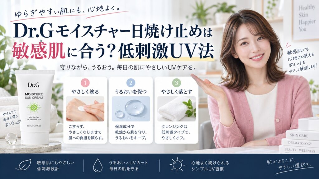 Dr.Gモイスチャー日焼け止めは敏感肌に合う？低刺激UV法