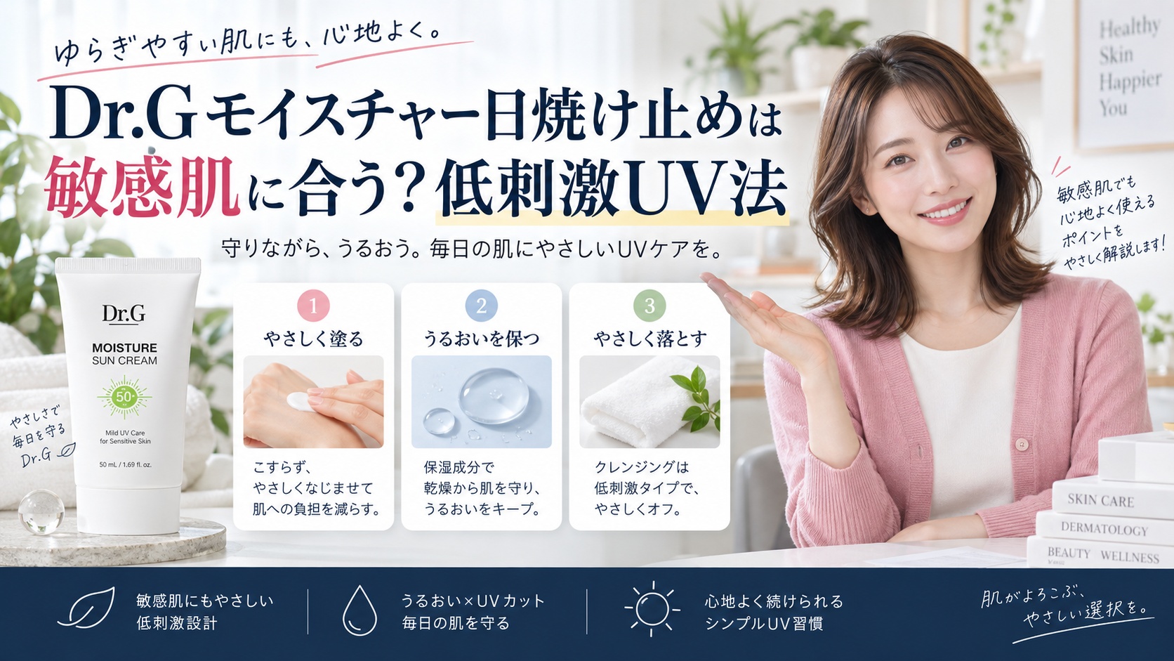 Dr.Gモイスチャー日焼け止めは敏感肌に合う?低刺激UV法