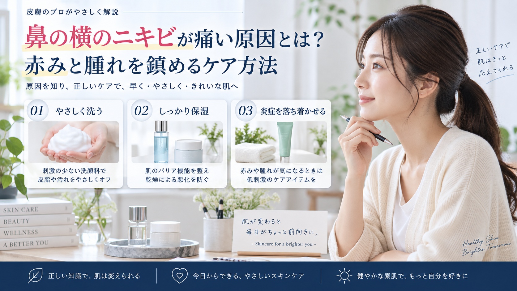 鼻の横のニキビが痛い原因とは？赤みと腫れを鎮めるケア方法